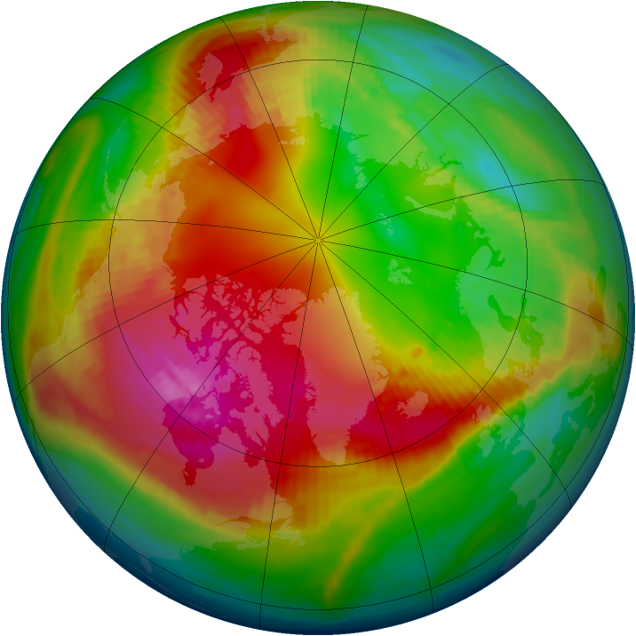 Arctic ozone map for 14 February 1990